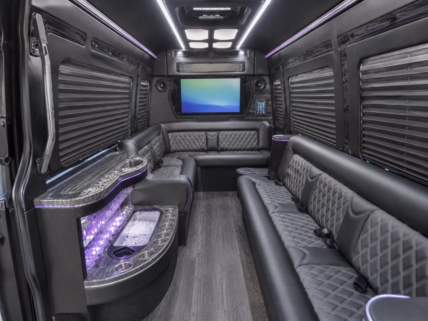 athens 15 passenger party bus inside